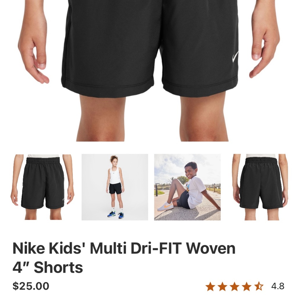 Nike Kids' Multi Dri-FIT Woven 4” Shorts - sz XL - Black - Excellent Condition